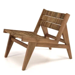 ALIDA Fauteuil lounge en bois de teck recyclé assise en tissage