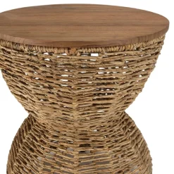ALIDA Tabouret beige assise amovible en bois de teck recyclé