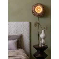 Applique murale Barbados bambou abat-jour demi-rond naturel marron