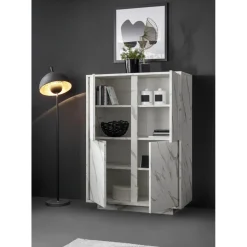 Argentier 4 portes CARRARA décor marbre blanc