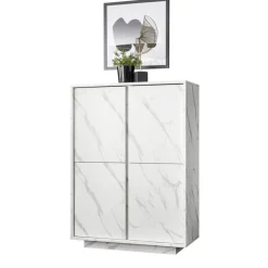 Argentier 4 portes CARRARA décor marbre blanc