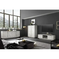 Argentier 4 portes CARRARA décor marbre blanc