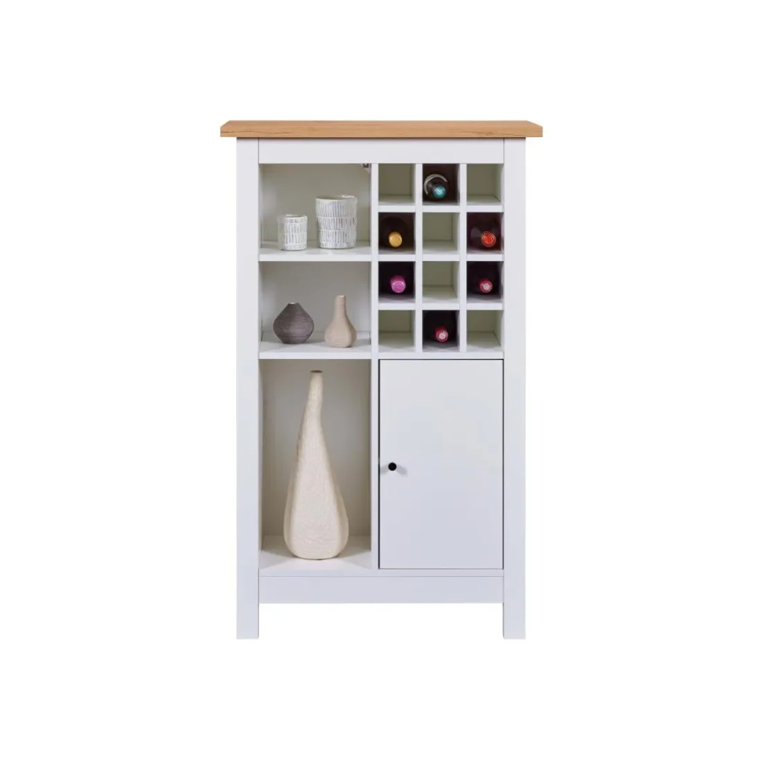 Armoire à bouteilles JULINA coloris blanc chêne Artisan