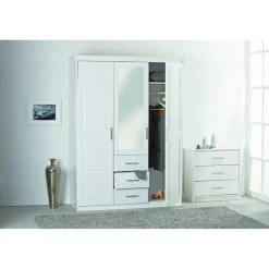 Armoire à Miroir en Pin Massif Blanc ELOBA