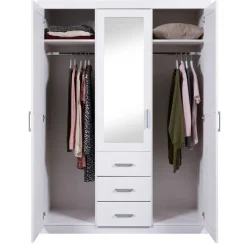 Armoire à Miroir en Pin Massif Blanc ELOBA