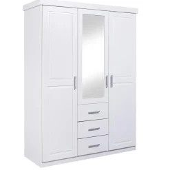 Armoire à Miroir en Pin Massif Blanc ELOBA
