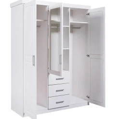 Armoire à Miroir en Pin Massif Blanc ELOBA