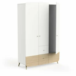 Armoire 3 portes + 4 tiroirs FIRMIANA blanc et pin naturel