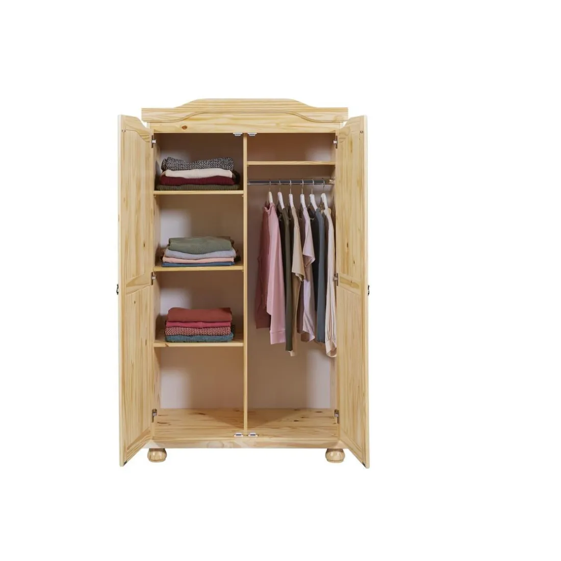 Armoire 4 étagères 1 penderie en Pin Massif LEBOSA