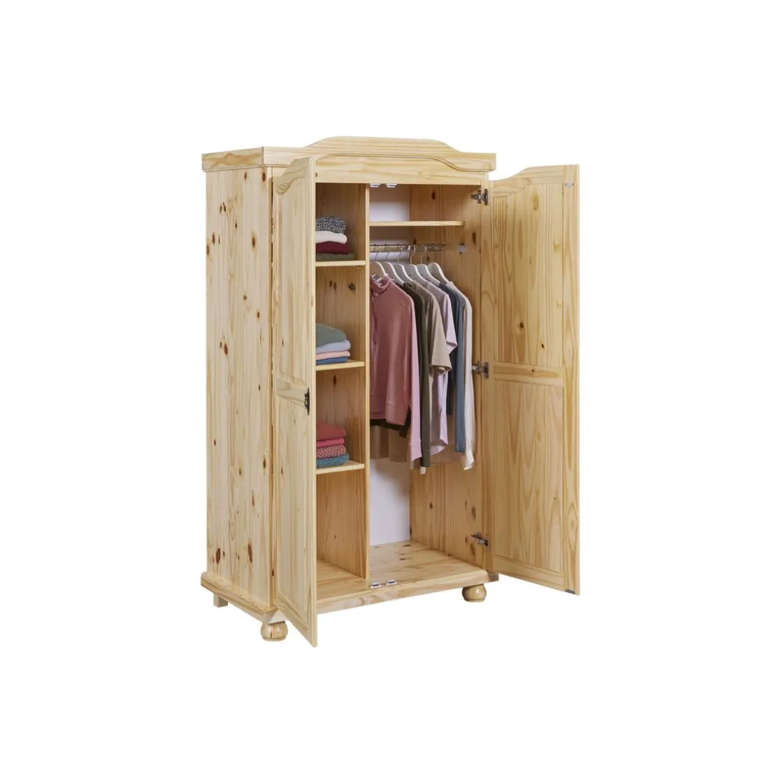 Armoire 4 étagères 1 penderie en Pin Massif LEBOSA