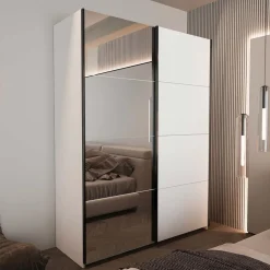 Armoire avec portes coulissantes Zestal Blanc et Miroir