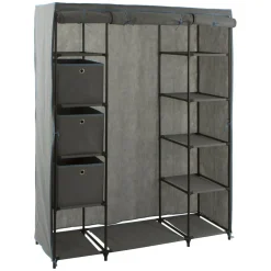 Armoire penderie 3 boîtes tissu gris anthracite
