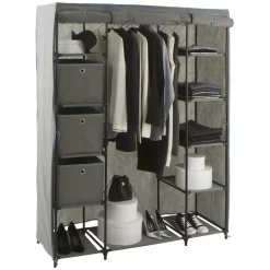 Armoire penderie 3 boîtes tissu gris anthracite