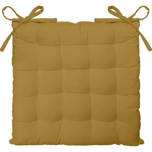 Assise matelassée INDIAN FLOWERS 40 x 40 cm en gaze de coton Ocre