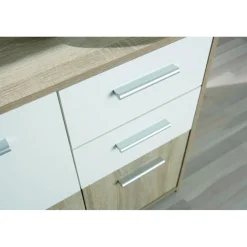 Bahut 5 rangements Bois 77x30 cm Blanc et Naturel VENEZIA