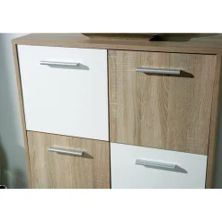 Bahut de 6 casiers de rangement en bois 77x30 cm Blanc et Naturel GONDOLA