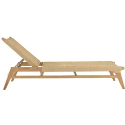 Bain de soleil en teck naturel et rotin synthétique beige VALERIA