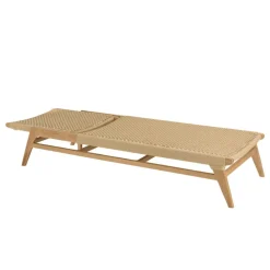 Bain de soleil en teck naturel et rotin synthétique beige VALERIA