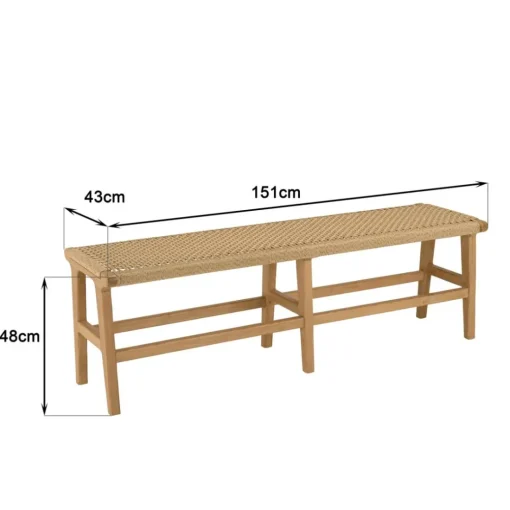 Banc de jardin 3 places teck assise rotin synthétique beige VALERIA