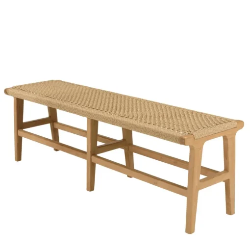 Banc de jardin 3 places teck assise rotin synthétique beige VALERIA