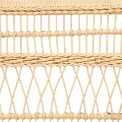Banquette beige en rotin et acajou