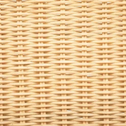 Banquette beige en rotin et acajou