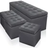Banquette et 3 poufs gris en simili Saint John's