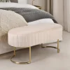 Banquette élégante matelassée Philomena pieds métal doré et Velours Beige