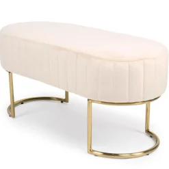 Banquette élégante matelassée Philomena pieds métal doré et Velours Beige
