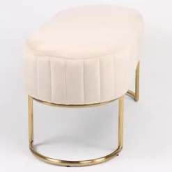 Banquette élégante matelassée Philomena pieds métal doré et Velours Beige