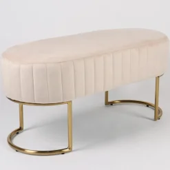 Banquette élégante matelassée Philomena pieds métal doré et Velours Beige