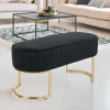 Banquette élégante matelassée Philomena pieds métal doré et Velours Noir