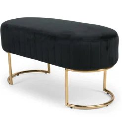 Banquette élégante matelassée Philomena pieds métal doré et Velours Noir