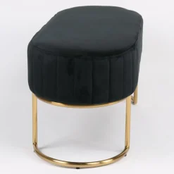 Banquette élégante matelassée Philomena pieds métal doré et Velours Noir