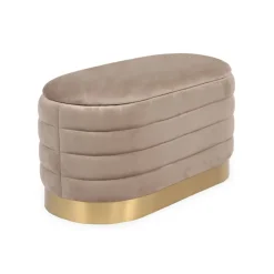 Banquette-coffre moderne matelassée avec base dorée Philae Velours Taupe