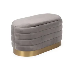 Banquette-coffre moderne matelassée avec base dorée Philae Velours Gris clair