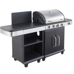Barbecue gaz FIDGI 4 Brûleurs, réchaud latéral et desserte