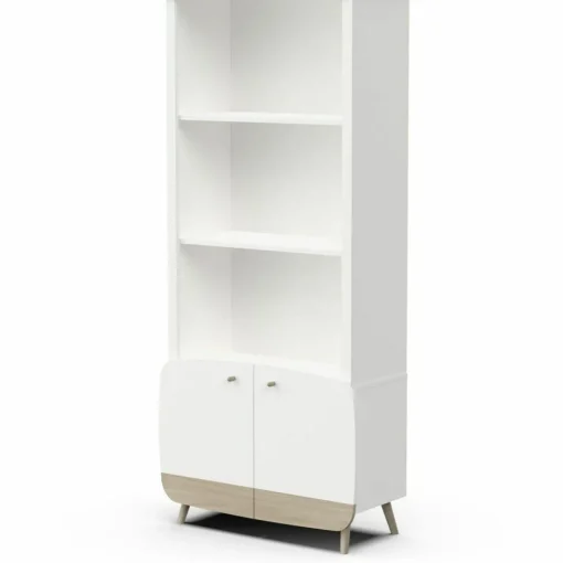 Bibliothèque 2 tablettes et 2 Portes FIRMIANA blanc et pin naturel