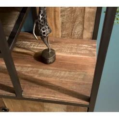 Bibliothèque Haute ALIDA 2 Portes Et 10 Open Space Bois Teck Recyclé Acacia Mahogany Et Métal