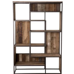 Bibliothèque SIXTINE 6 Niveaux Avec 6 Open Space Bois Teck Recyclé Acacia Mahogany Et Métal