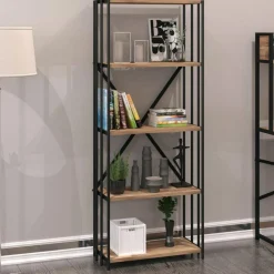 Bibliothèque étagère style industriel TRUDAINE L60xH160cm Chêne