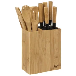 Bloc 5 couteaux & 5 ustensiles manche bambou