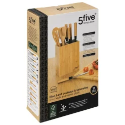 Bloc 5 couteaux & 5 ustensiles manche bambou
