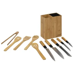Bloc 5 couteaux & 5 ustensiles manche bambou