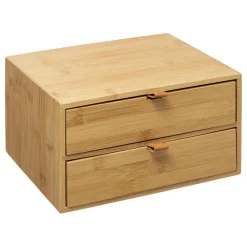 Boite 2 Tiroirs Bambou Cuir