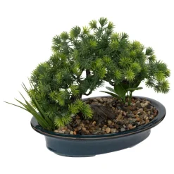 Bonsaï artificiel en céramique et galet bleu