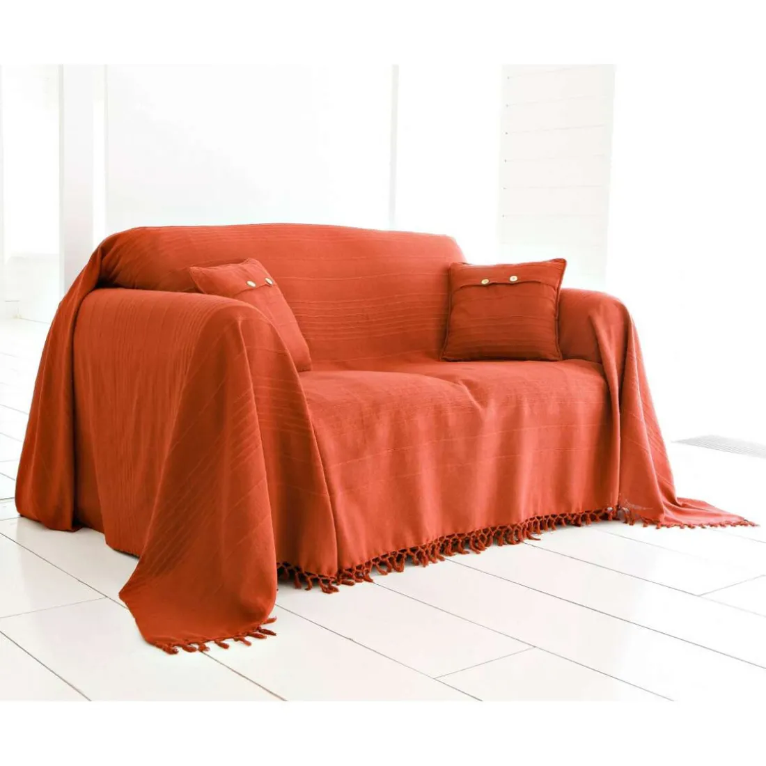 Boutis, plaid ou jeté de canapé uni en coton Becquet - Orange
