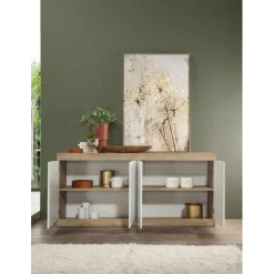 Buffet 4 portes chene cadiz blanc laqué brillant