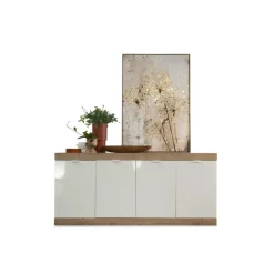 Buffet 4 portes chene cadiz blanc laqué brillant