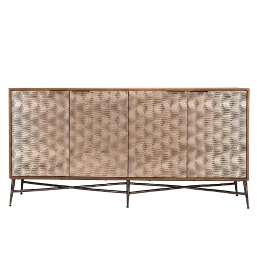 Buffet 4 portes à motifs ethniques et pieds croisés